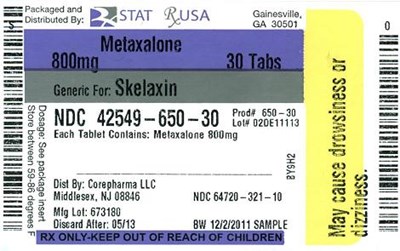 Metaxalone Tablets 800 mg Ndc 64720-321-10100 Tablets (Metaxalone 800mg Label 42549)